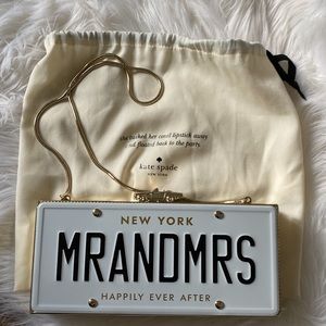 KATE SPADE Mr. & Mrs. License Plate Clutch bride to be purse wedding